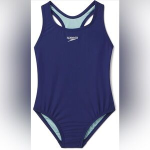 NEW Speedo Navy Girl's Swimsuit One Piece Closed Racerback